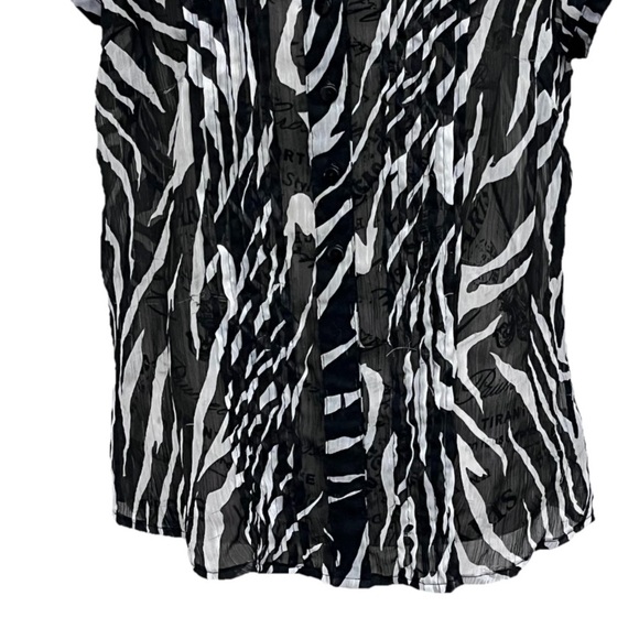 Harvé Bernard Zebra Print Sheer Pleated Button Down Blouse Size 8 Y2K - Picture 6 of 11